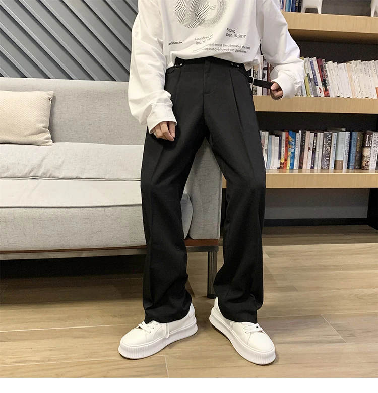 Khaki Black White Suit Pants Men's Fashion Business Society Mens Dress Pants Korean Casual Wide-leg Pants Men Straight Trousers sport coat