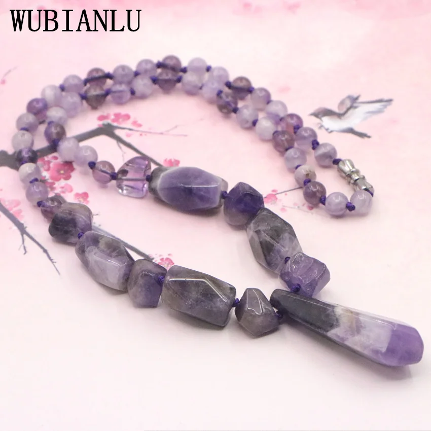 WUBIANLU Natural Irregular Stone Crystal Amethysts Beads Necklace Women In Pendant Necklaces Energy Monitoring Jaspers Jewelry