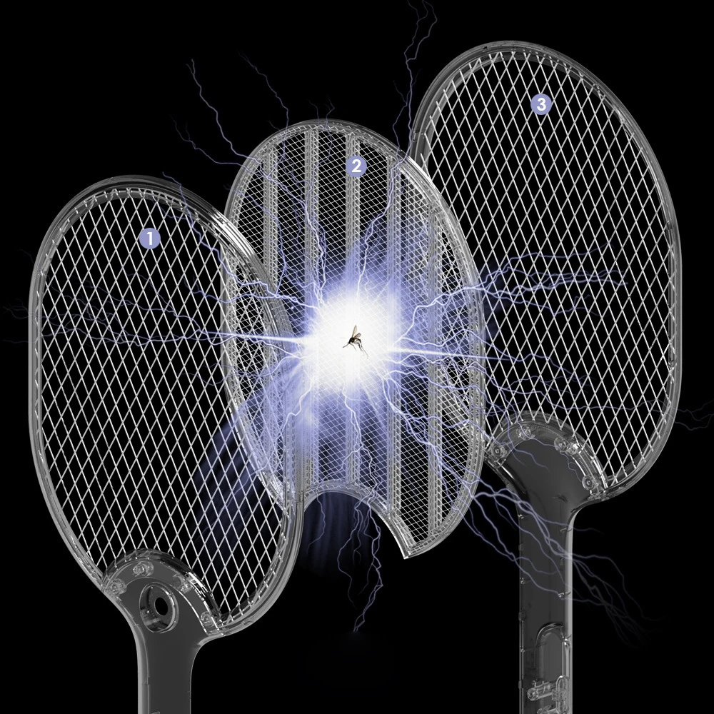 

Hot New Portable Electric Mosquito Swatter Three-layer Anti-electric Shock Net USB Charging Mosquito Dispeller With Base Bracket