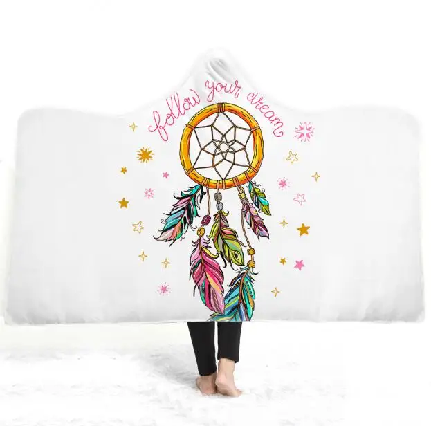 Светло-серый PortableThrow одеяло волшебное носимое одеяло с капюшоном Красочные Ловец снов флисовая ткань диван-кровать покрывало - Цвет: Светло-серый