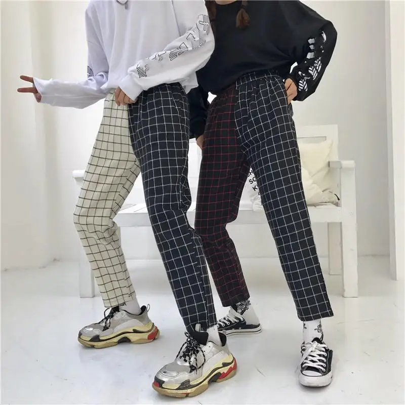 Neploe винтажные лоскутные брюки Харадзюку женские мужские брюки эластичные брюки с высокой талией корейские повседневные Прямые брюки