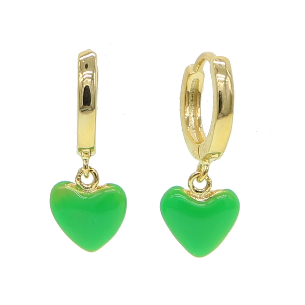 Золотые красочные ювелирные изделия милые девушки Любовник подарок День Святого Валентина дизайн модные серьги в форме сердца - Окраска металла: green