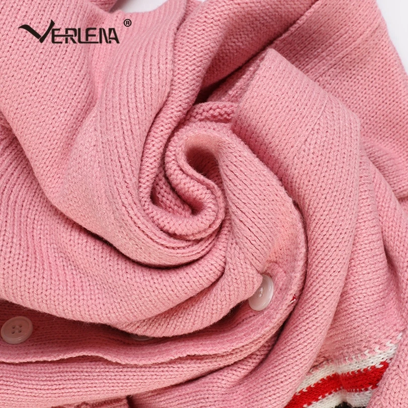 Verlena Stripe Decorated V-Neck Cardigan Long Sleeve Double Patch Pockets Sweet Pink Casual Autumn Sweater Women Pull Femme