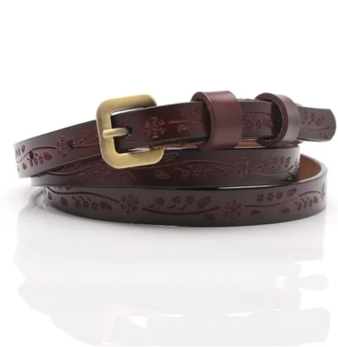 Vintage Style Cow Genuine Leather Printing Thin Women Casual Belt Cummerbund For Girl Pin Buckle Belts For Women AD0894 - Цвет: Кофе