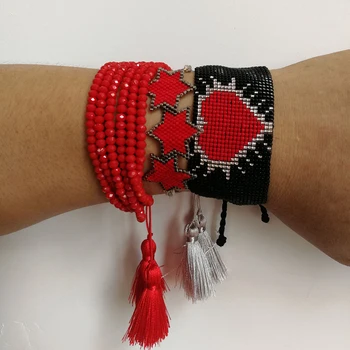 

SHINUSBOHO Star Friendship Pulseras Fashion Jewelry Miyuki Bracelet for Women Delica Bead with Tassel Red Bracelets Bangles Men