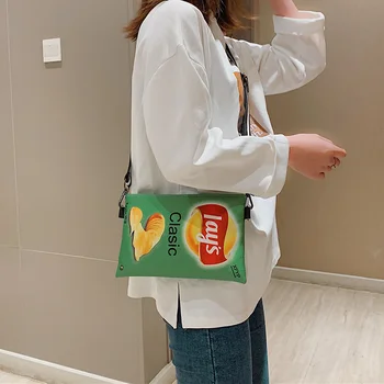 

Potato Chips Crossbody Handbag Women Canvas Shoulder Bag Mini Cartoon Printing Girl Envelope Bags Female Clutch Cute Purse