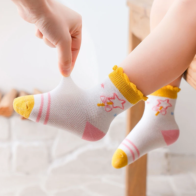 5 Pairs/lot Breathable Cotton Baby Girl Socks Infant Boys Girls Thin Medium Tube Mesh Sock Kids Stripe Baby Clothes Accessories