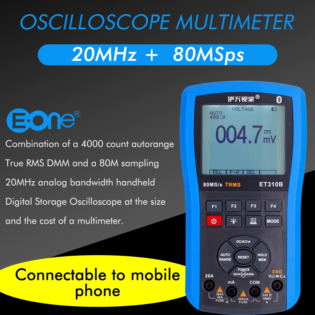 ET310B Bluetooth Multimeter with Oscilloscope, Phone Scopemeter, DSO