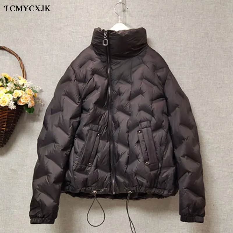 

2020 Winter New Down Coat Women Parker Jacket Short Korean Fashion Stand-up Collar Loose 90% White Duck Down Loose Warm Jackets