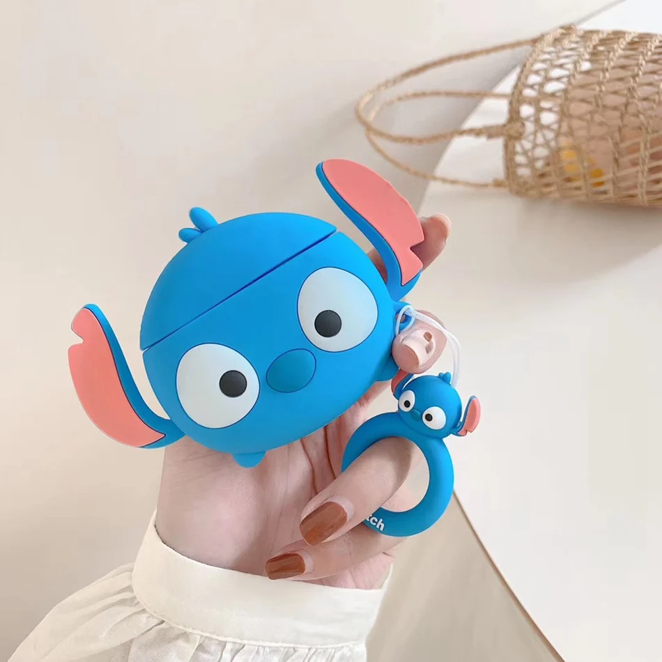 Для AirPods случае 3D мультяшный наушник чехол для Apple Airpods 2 забавные интимные аксессуары защитную крышку с палец кольцо ремень - Цвет: Stitch