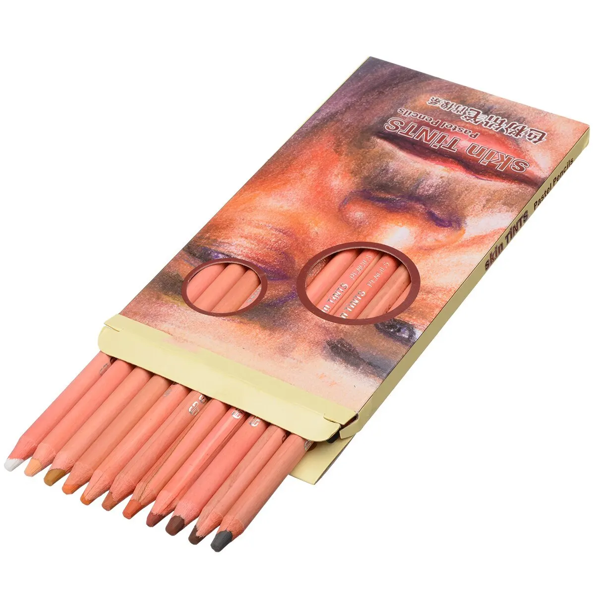 12pcs/set New 17.5cm Wooden Colored Pencils Portrait Drawing Skin Tints Soft Pastel Colored Pencils for Home School Student Use