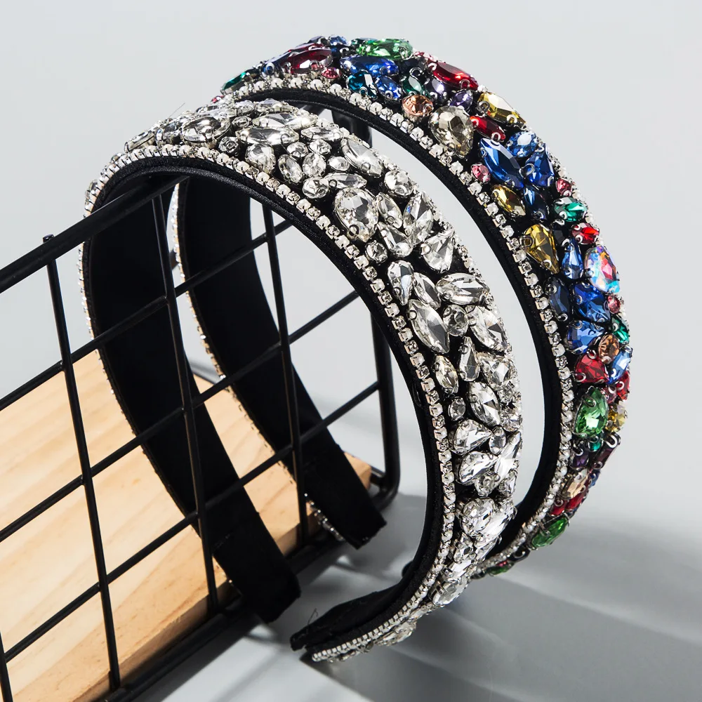 Promotional Luxury Bling Rhinestone Headband Crystal Flower Colorful Geometric Diamond Hairband Women Party Hair Accessories |