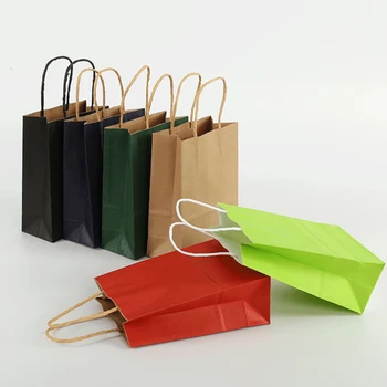

50pcs Reusable Paper Shopping Bag Colorful Kraft Paper Gift Bags With Handle For Packaging