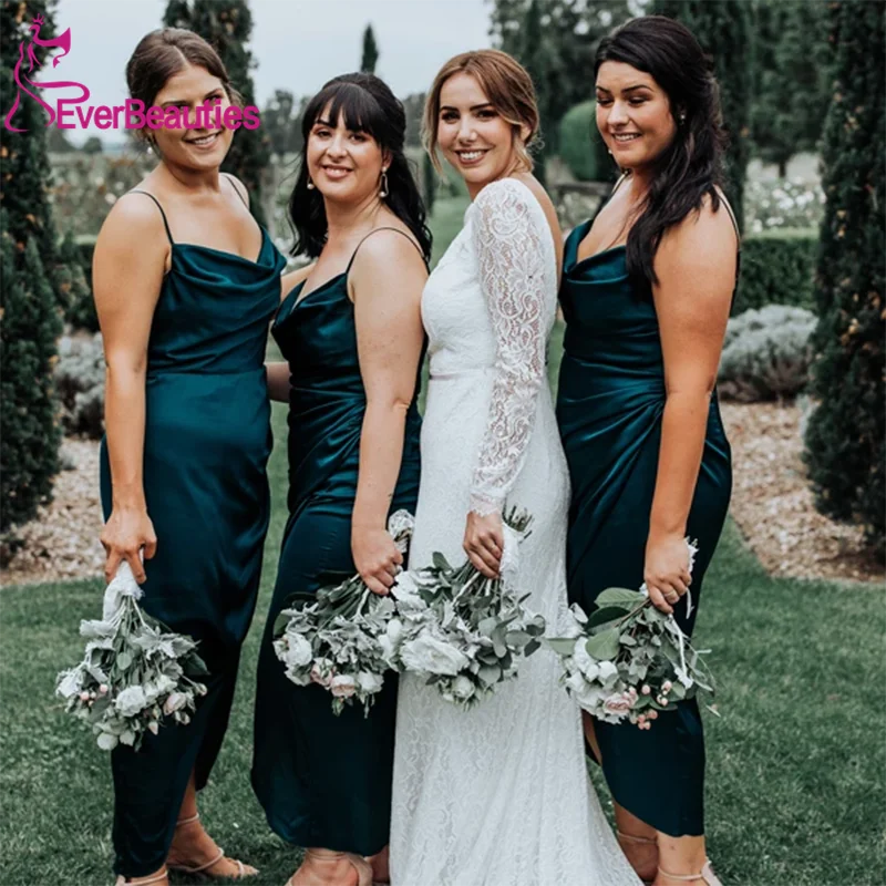Vestido de festa бирюзовые эластичные атласные платья свидетельницы Спагетти ремень