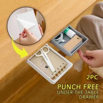 

2PCS Hidden Table Under Paste Plastic Desk Organizer Memo Stationery Bedroom Pen Holder Case Container Adhesive Under Table