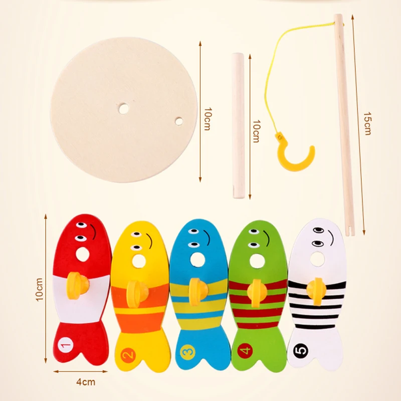 8Pcs/set Wooden Montessori Educational Colorful Fishing Digital Column Kids Toy 