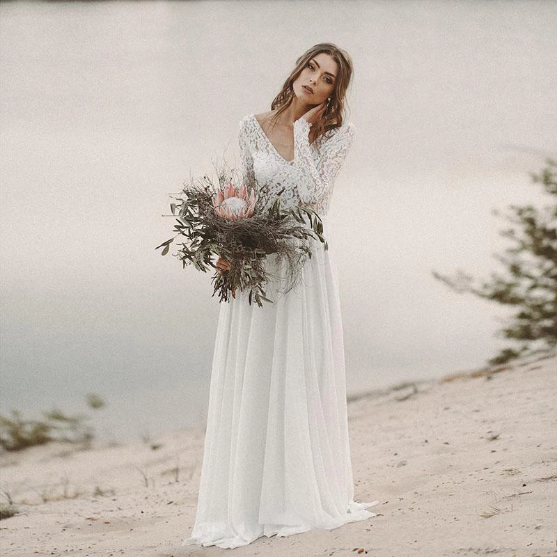 2019 пляжное свадебное платье шифоновое кружевное платье vestido de noiva с поясом, свадебное платье, сексуальное платье с v-образным вырезом, со
