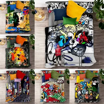 

3D Hip-hop graffiti Printed Bedding Set Adult Kids Popular Duvet Cover Set Pillowcase Twin Full Queen King Bed Linens