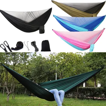 

Gaeden Hammock with Mosquito Net Outdoor Furniture Portable Nylon Hanging Bed Strength Parachute Fabric Sleep Swing