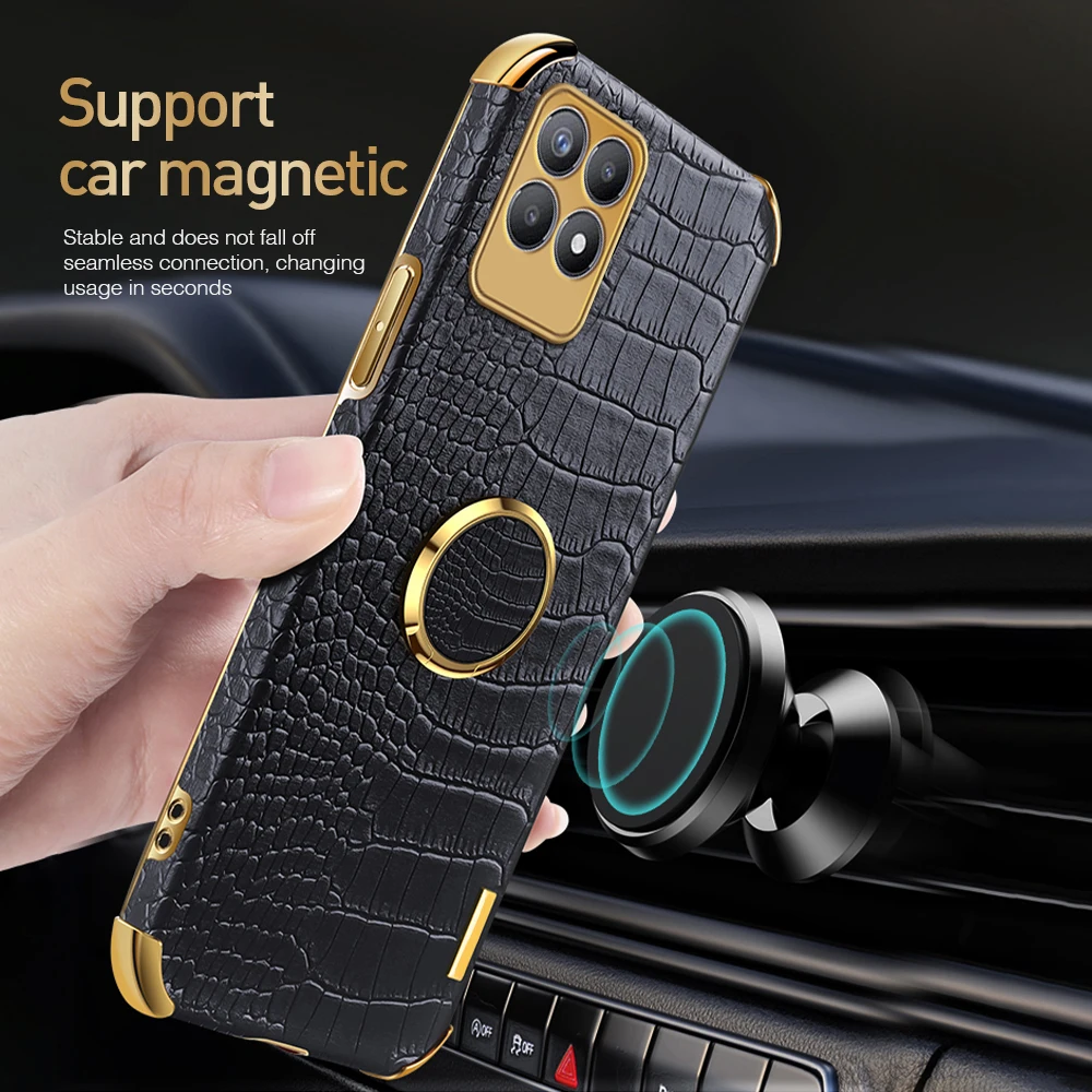 Leather Plating Car Magnetic Holder Ring phone Cover For Realme 8i Realmi 8i Realm Relme 8 i Shockproof Fundas Realme8i Cases