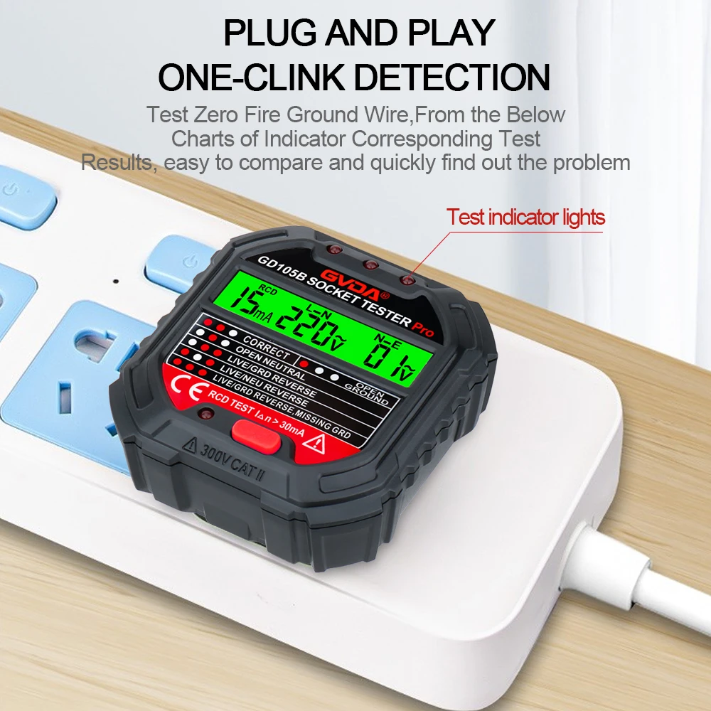 GVDA Socket Outlet Tester Voltage Detector Electric Circuit Breaker Finder Ground Zero Line US EU UK Plug Polarity Phase Check 2
