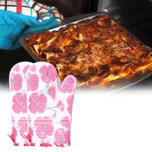

1 Pair High Quality Non-Slip Clear Silicone Baking Mitts Tear Resistant Oven Gloves Cotton Lining for Kitchen