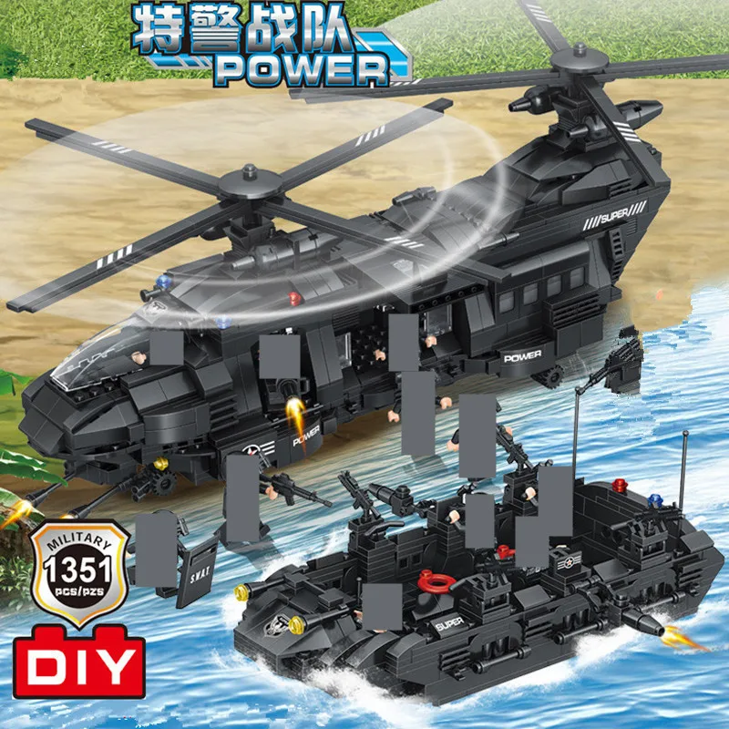 

1351Pcs SWAT Team Large Transport Helicopter LegoINGLs ARMY Building Blocks Sets City Police Kids Toys for Children