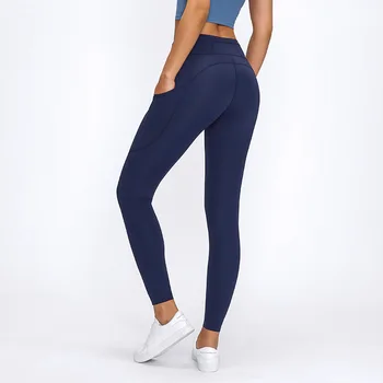 

YINLAN-B62 Women's Yoga Pants High Waist Panel Pocket Stretch Thin Sports Running Nine Minute Pants Autumn and Winter 2020