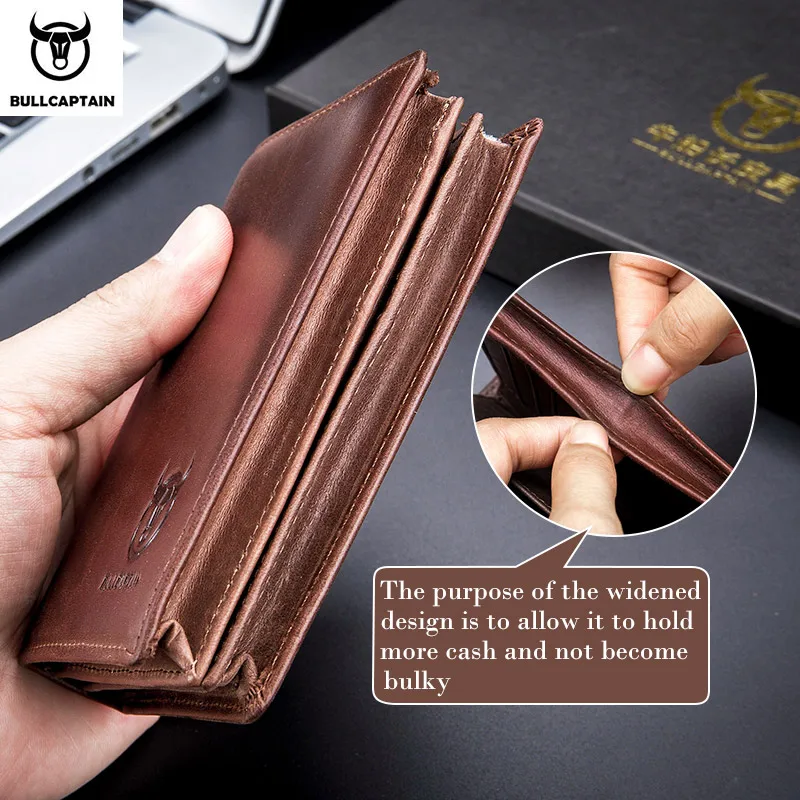 BULL CAPTAIN Mens Leather Short Buckle Retro Leisure Multifunctional Coin Wallet