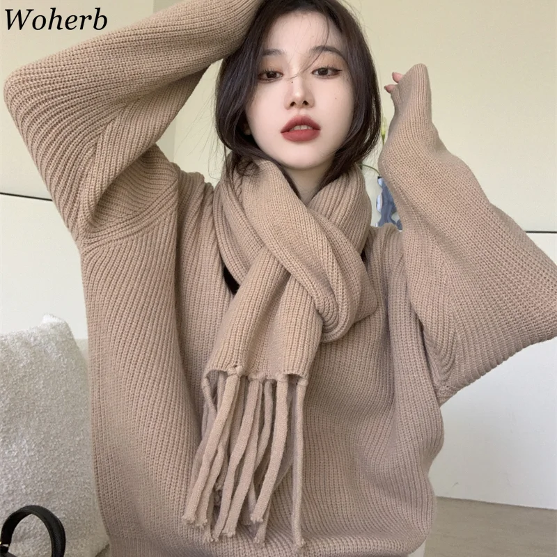 Woherb 2021 новый весенне-осенний женский свитер с V-образным вырезом пуловер