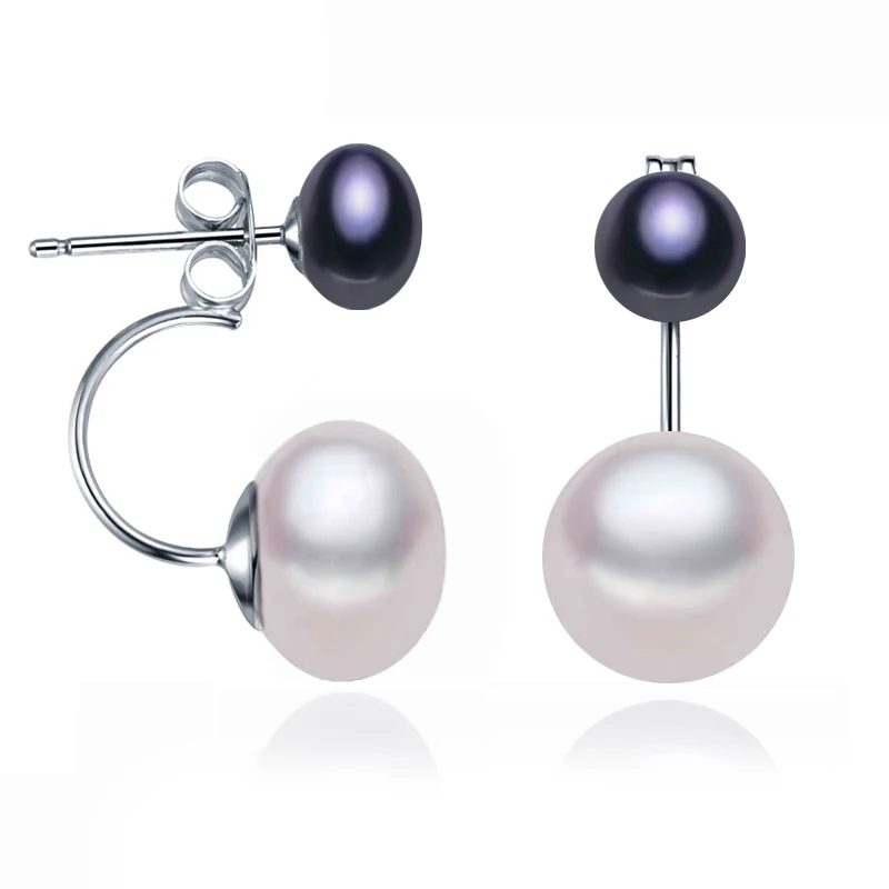 

Real Natural Freshwater Double Pearl Earrings For Women,925 Silver Pearl Stud Earrings Wedding Fine Jewelry