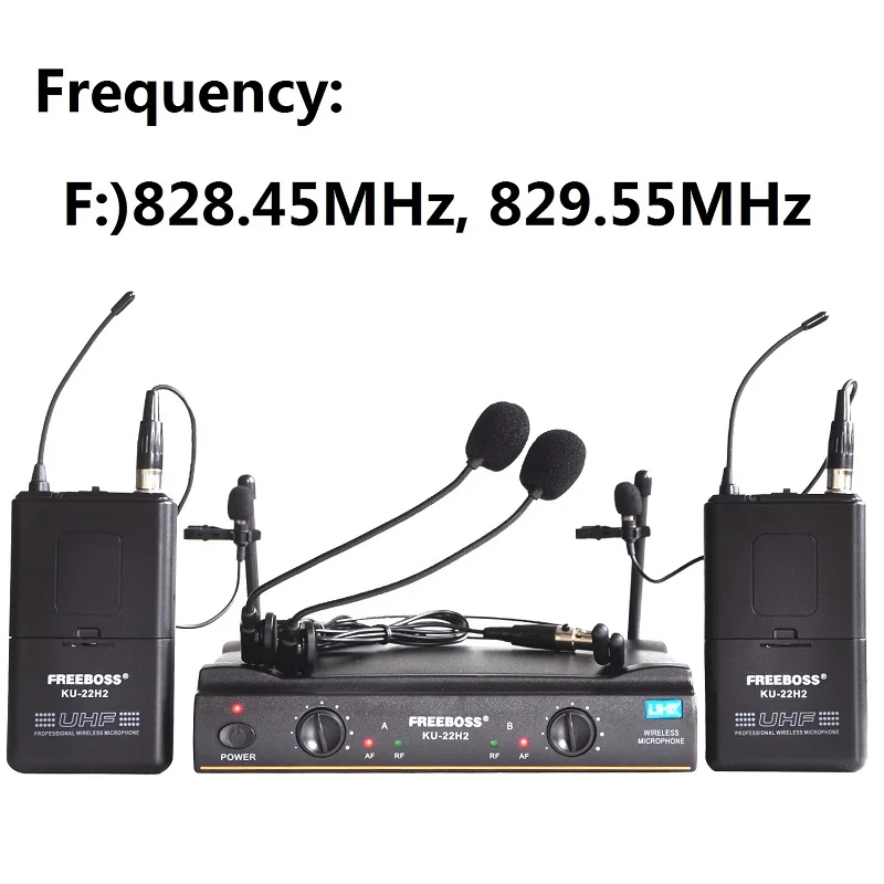 FREEBOSS KU-22H2 UHF Беспроводная микрофонная система DJ Караоке 2 нагрудных 2 микрофона гарнитуры(2 передатчика - Цвет: EU Frequency 828