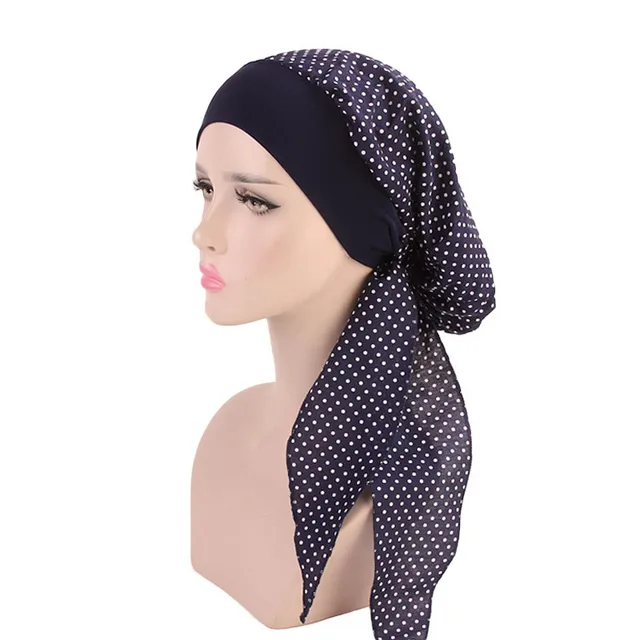 Muslim Women Print Cotton Turban Hat Headscarves Pre-Tied Cancer Chemo Headwear Bandanas Headwrap Caps Blue Dot