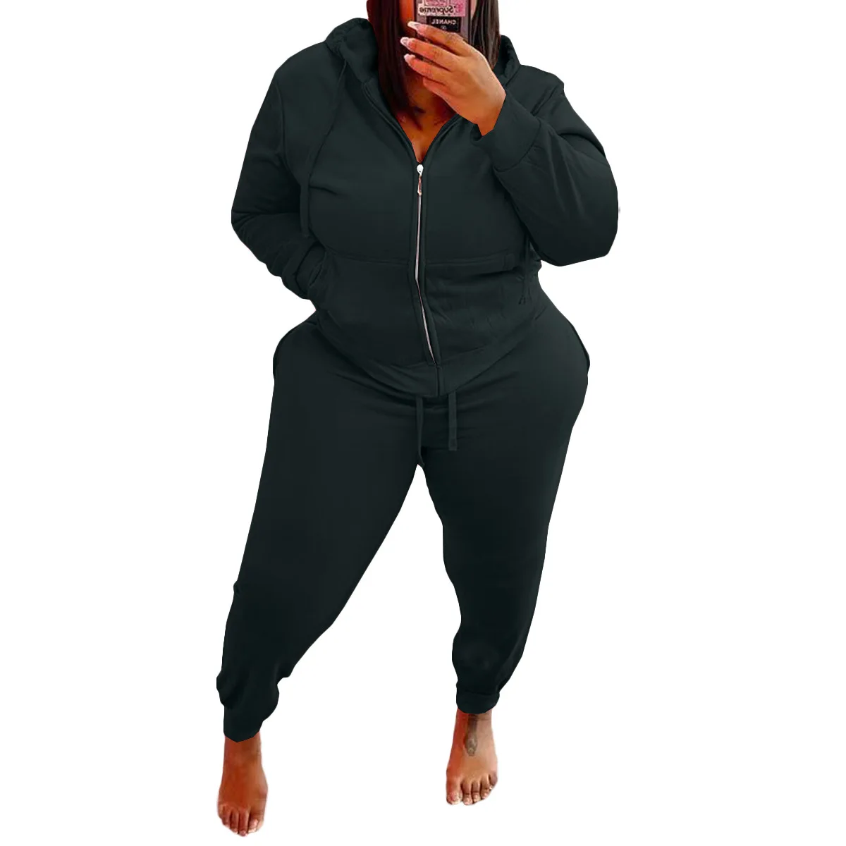 Roupas de Treino Inverno Mais Tamanho Define Femininas Cor Sólida Manga Comprida Hoodies Calças Ternos Sportsuit Atacado Dropshipping Xl-5xl 2022 11 XL-5XL 2021 inverno mais tamanho define roupas