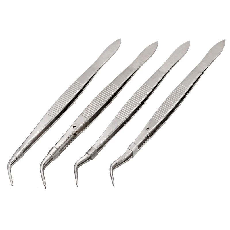 

3pcs Stainless Steel Dental Tweezers Surgical Serrated Curved Tweezer Pincers Forceps 4/Four Sizes Teeth Whitening Dentist Tools