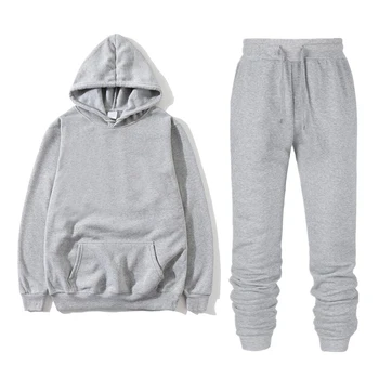 

Men's Hoodies with Trousers Autumn and Winter Suits Solid Color Cotton Hoodies Trousers Free with Sportswear Jogging Suit