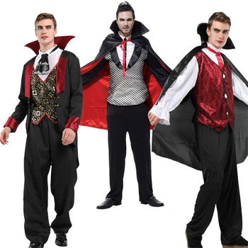 

Man Halloween Vampire Costumes Fancy Scary Ghost Devil Performance Party Wear Gothic Count Prince Cloak Masquerade Clothing