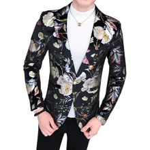 Мужской блейзер Роскошные цветы полная печать Выпускной костюм блейзеры с одиночной пуговицей вечерние мужские ночной клуб Slim Fit Свадебный костюм