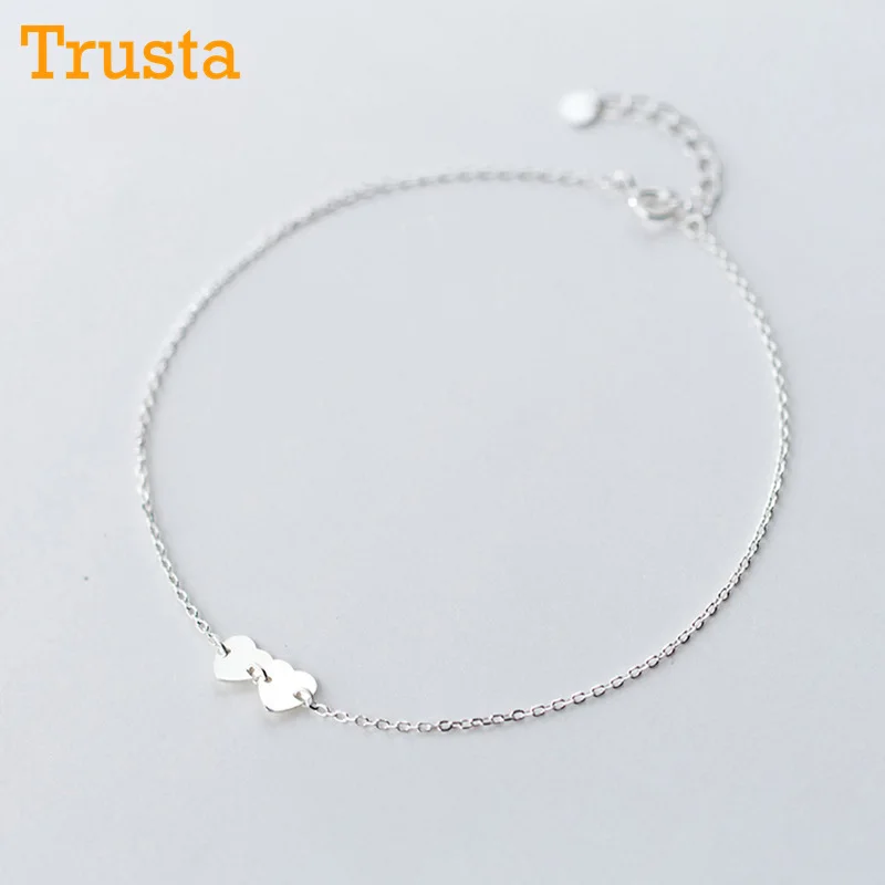 Trustdavis 925 пробы серебряные модные милые браслеты с двойным сердцем для женщин женские серебряные 925 ювелирные изделия подарок на день рождения DS804