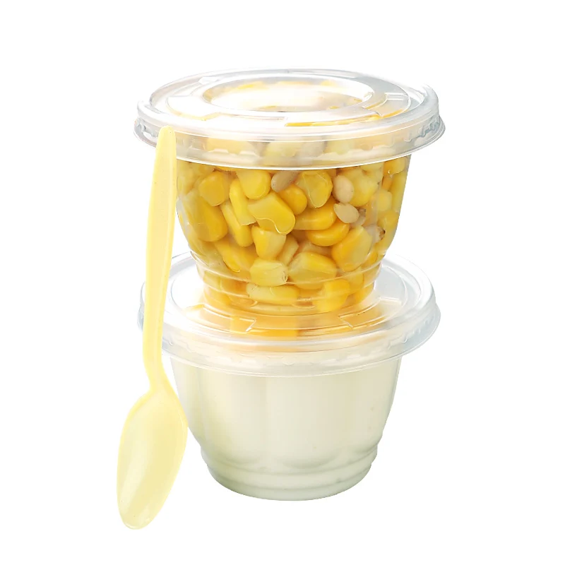 

70pcs Disposable transparent corn ice cream salad plastic cup jelly yogurt pudding takeaway packaging cups with lid