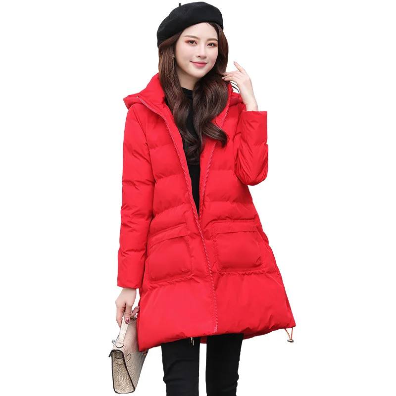 

Hooded A- line Version Cotton-padded Clothes Women's Mid-length Korean-style Loose-Fit Big Hemline down Jacket Cotton-padded Clo