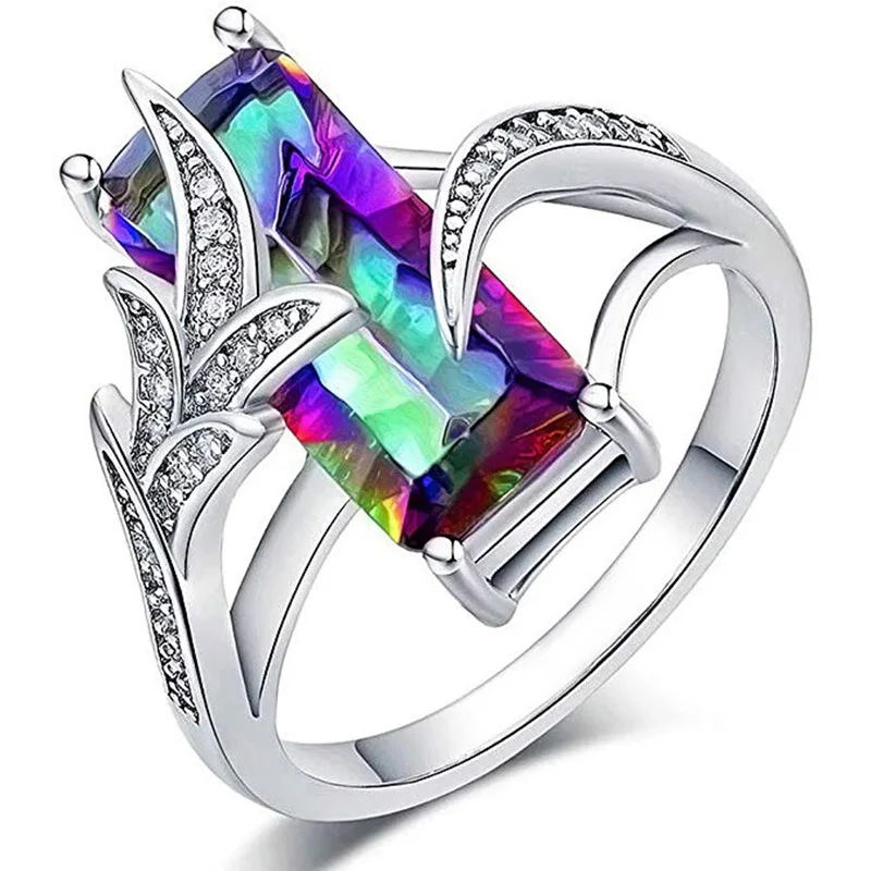 

Rich Tree Lady's Ring Fashion Geometric Rectangular 6 * 18mm Ring Wide Color Green Cubic Zirconia Woman Engagement Ring Jewelry