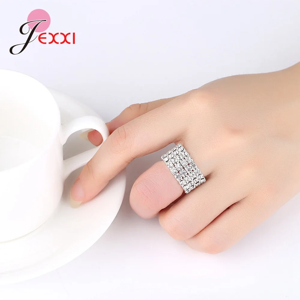 Shining Stackable Finger Rings Cubic Zirconia Crystal Elastic Adjustable Women Fashion 925 Silver Rose Gold Jewelry silver ring