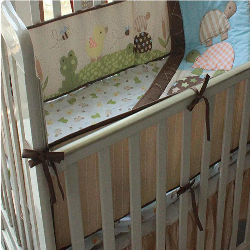 Organizer Baby Bed Set 100 Cotton Crib Bedding Set Embroidery Turtles Frog Green Tree Baby Quilt Bumper Fitted Sheet Bed Skirt Bedding Sets Aliexpress