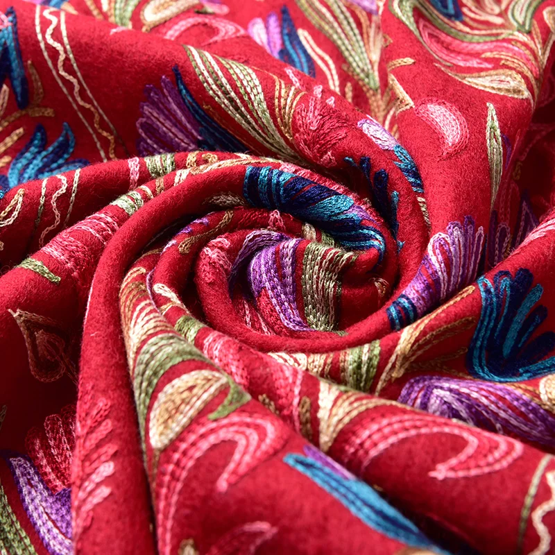 Женский зимний шарф из овечьей шерсти с вышивкой осенние шали и обертывания для дам с кисточками теплые негабаритные темно-синие шерстяные шарфы палантины