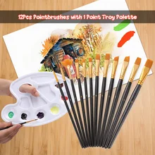 12 шт. кисти для рисования нейлоновые волосы набор кистей для рисования с 2 поддонами для рисования палитра для акварельных акриловых масляных картин отличный подарок