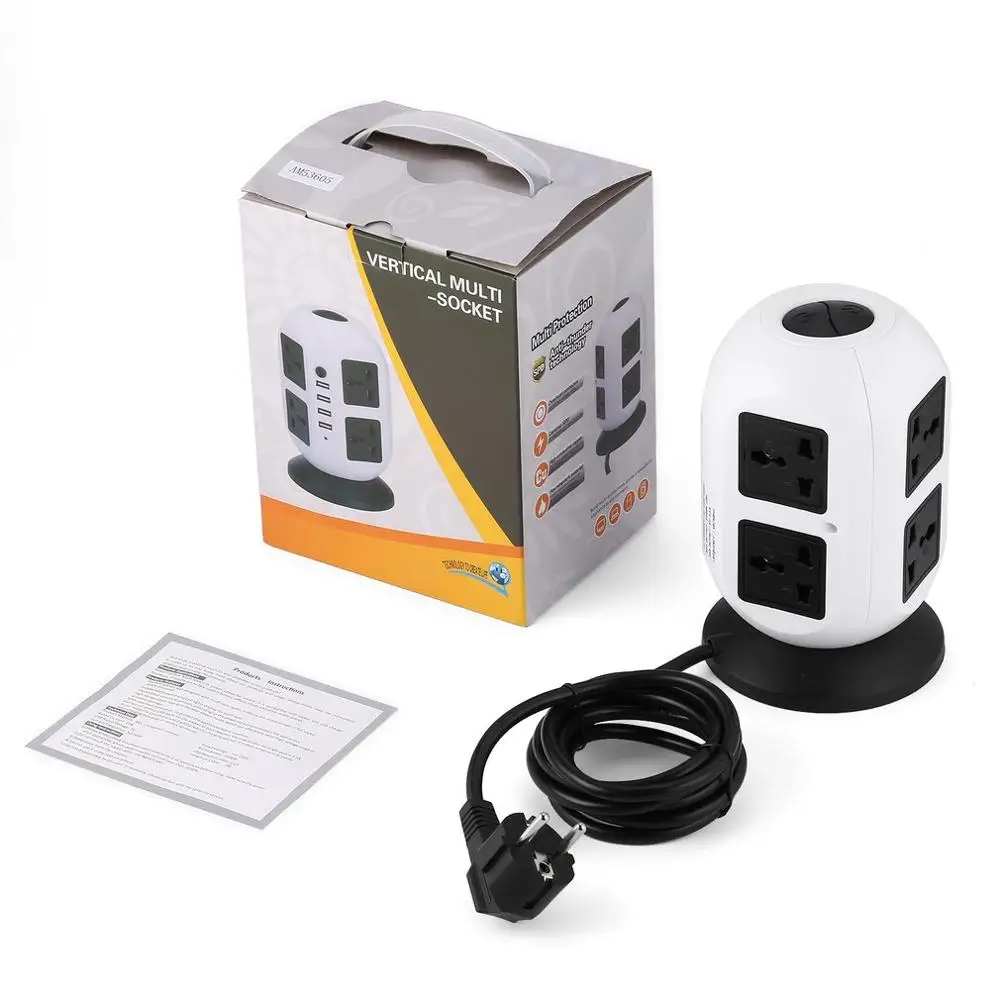 

Multi Protection Power Strip Vertical Smart Socket 8-Outlet 4-USB Ports with Cable Vertical Multi-socket