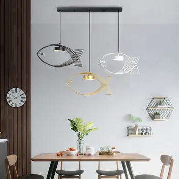 

Nordic LED Acrylic Restaurant Chandeliers Modern Simple Dining Room Hanging Lamp Creative Small Fish Home Decor Drop Lamp