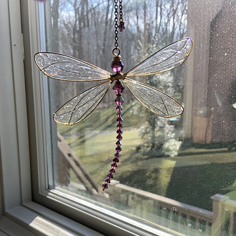 Tanio Dragonfly Crystal Window dekoracje wiszące Sun Catcher metalowe skrzydło sklep