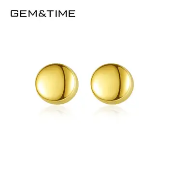 

Gem&Time Solid Pure 14k Gold Circle Beans Stud Earrings For Women Wedding Yellow Gold 585 Jewelry Brincos Love Gift E14021